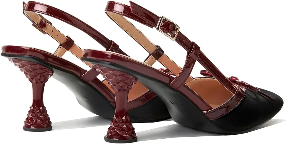 Beauty Cry Slingback Kitten Pumps for Women Satin Bow Pointed Toe Low Heel Work Dress Heeled Sandals