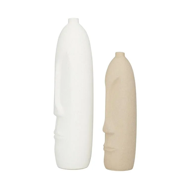 BEIGE CERAMIC EASTER ISLAND HEAD VASE