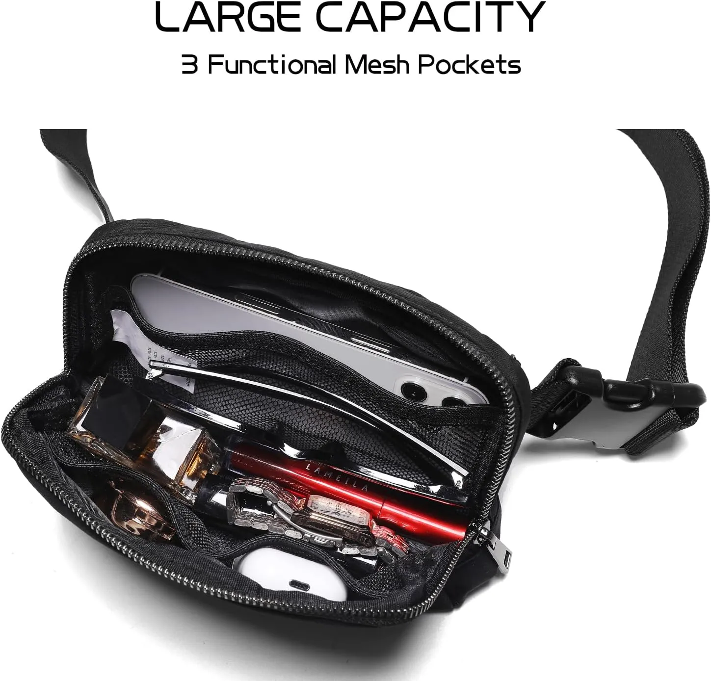 Belt Bag for Women Fanny Pack Crossbody Bags for Women Fashion Waist Packs with Adjustable Strap Gifts for Teenage Girls Women Men (Black)