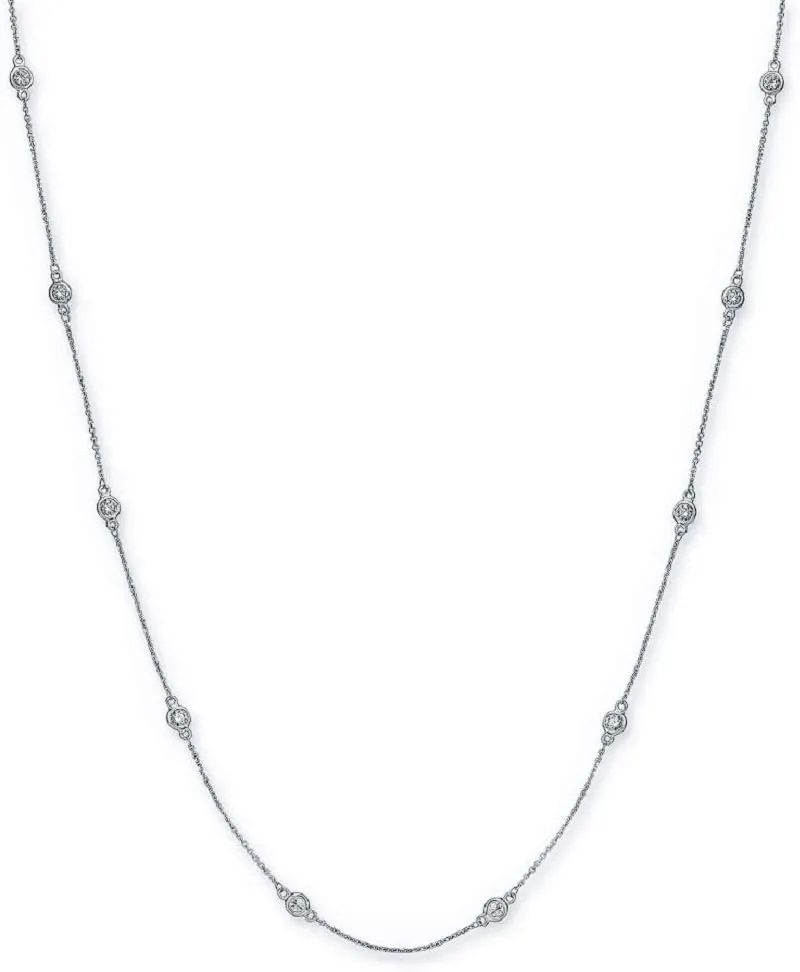 Bezel Set Diamond by The Yard Chain Necklace, 14K Gold, 18" (G-H Color, SI2-I1 Clarity)