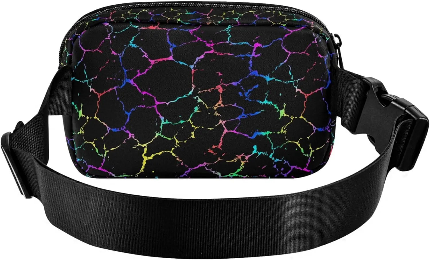 Black Colorful Texture Womens Fanny Pack Belt Bag Hip Pouch Waterproof Hiking Cross Body Waist Pack