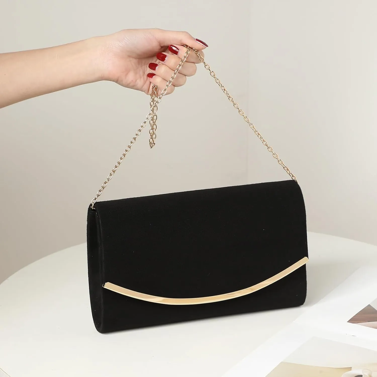 Black Suede Evening Bag Women's Simple Clutch Purses