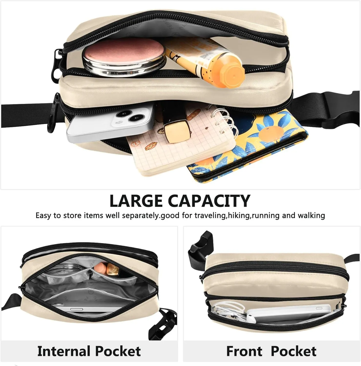 Blanched Almond Women Fanny Packs Waterproof Hip Pouch Belt Bag Cute Travel Waist Bag