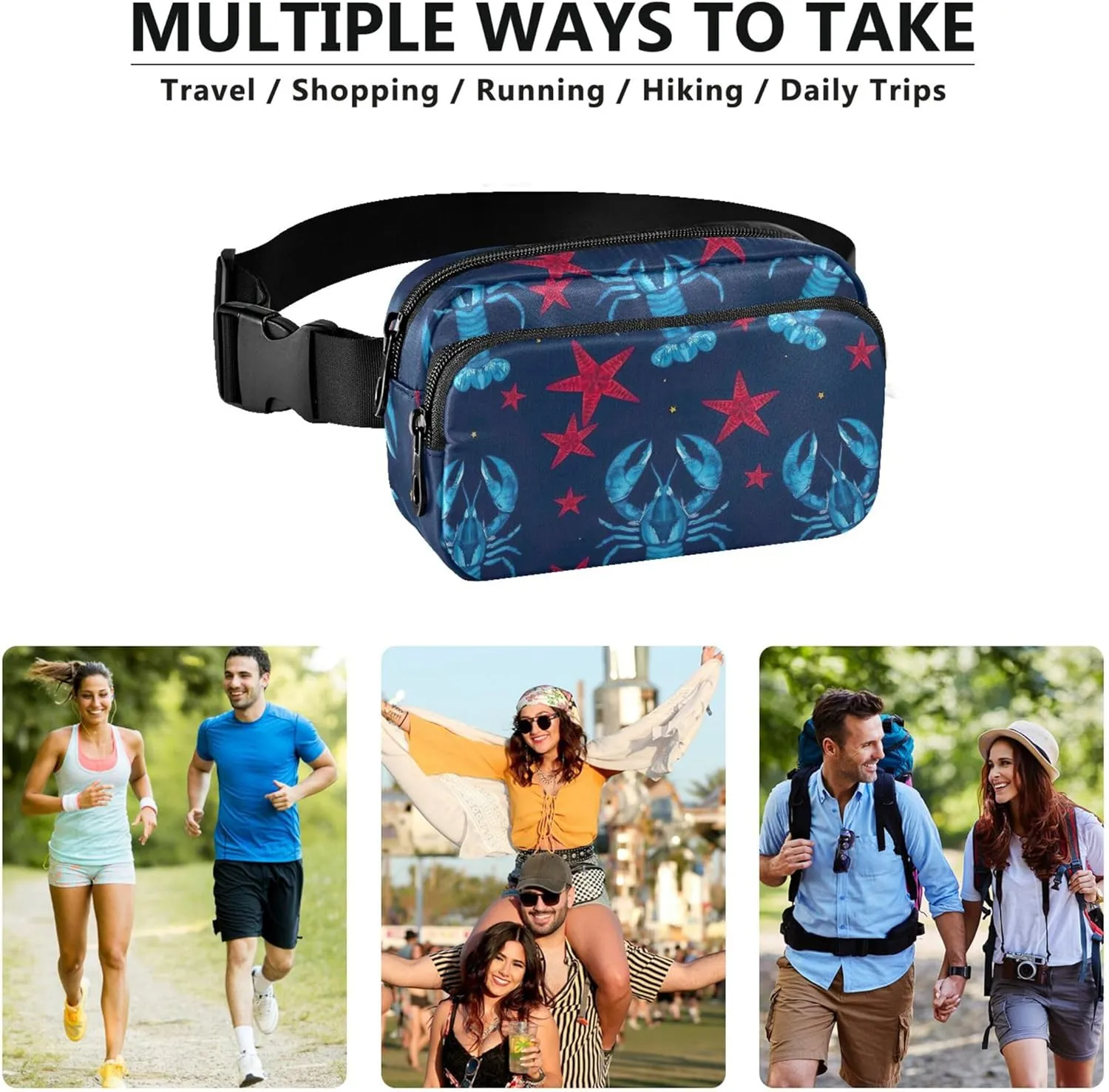 Blue Nautical Lobster Star Womens Fanny Pack Belt Bag Hip Pack Waterproof Funny Waist Purse for Women
