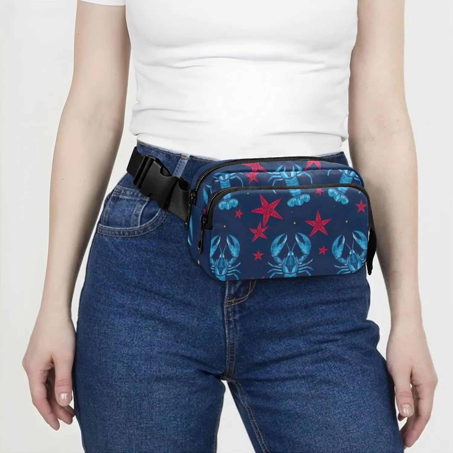 Blue Nautical Lobster Star Womens Fanny Pack Belt Bag Hip Pack Waterproof Funny Waist Purse for Women