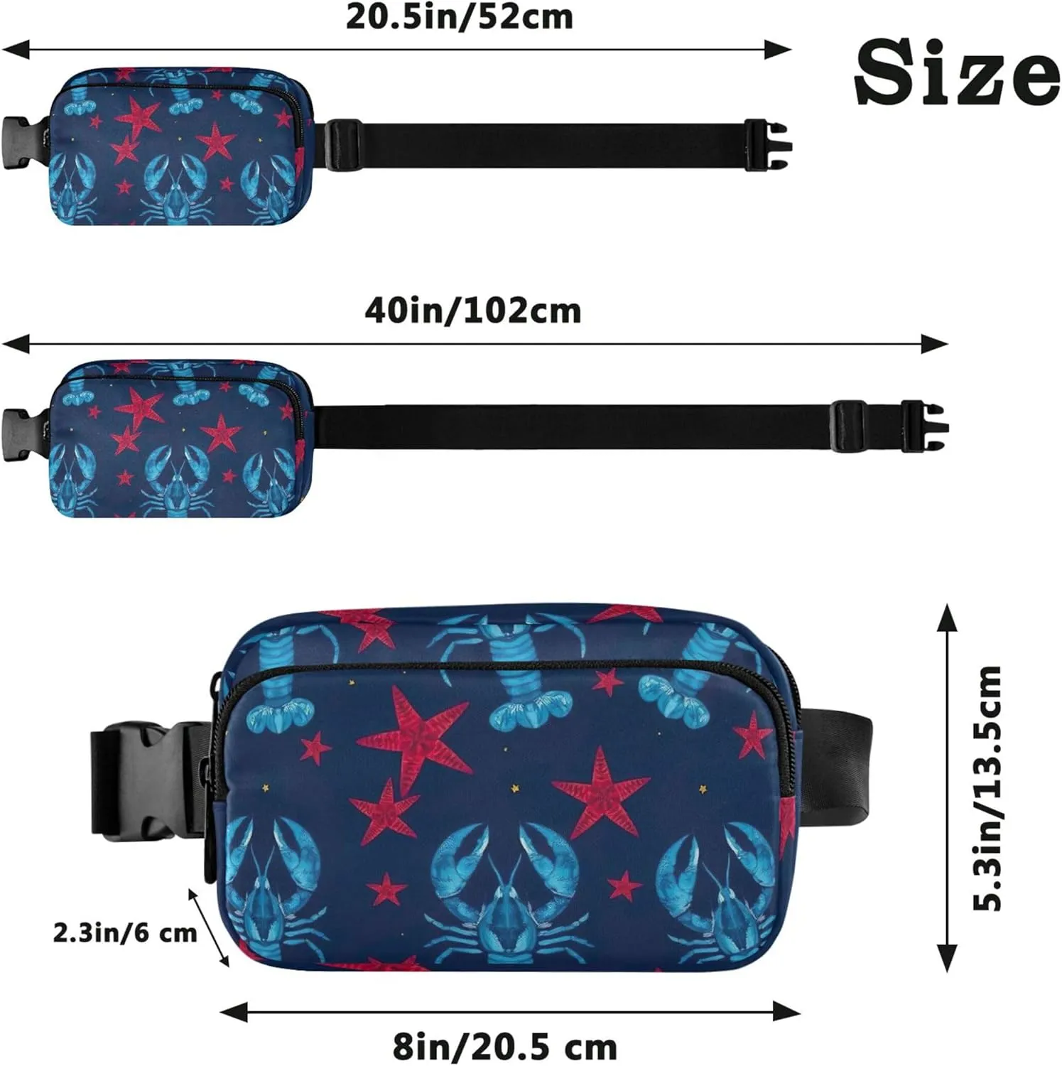 Blue Nautical Lobster Star Womens Fanny Pack Belt Bag Hip Pack Waterproof Funny Waist Purse for Women