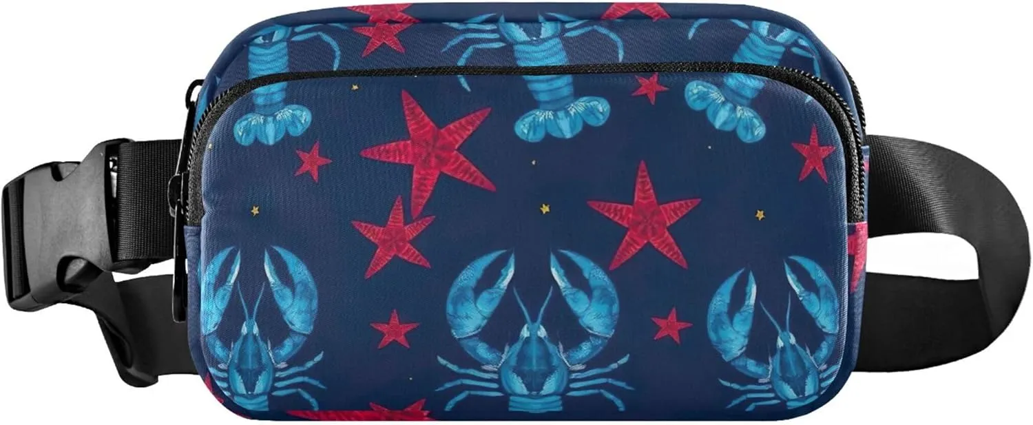 Blue Nautical Lobster Star Womens Fanny Pack Belt Bag Hip Pack Waterproof Funny Waist Purse for Women