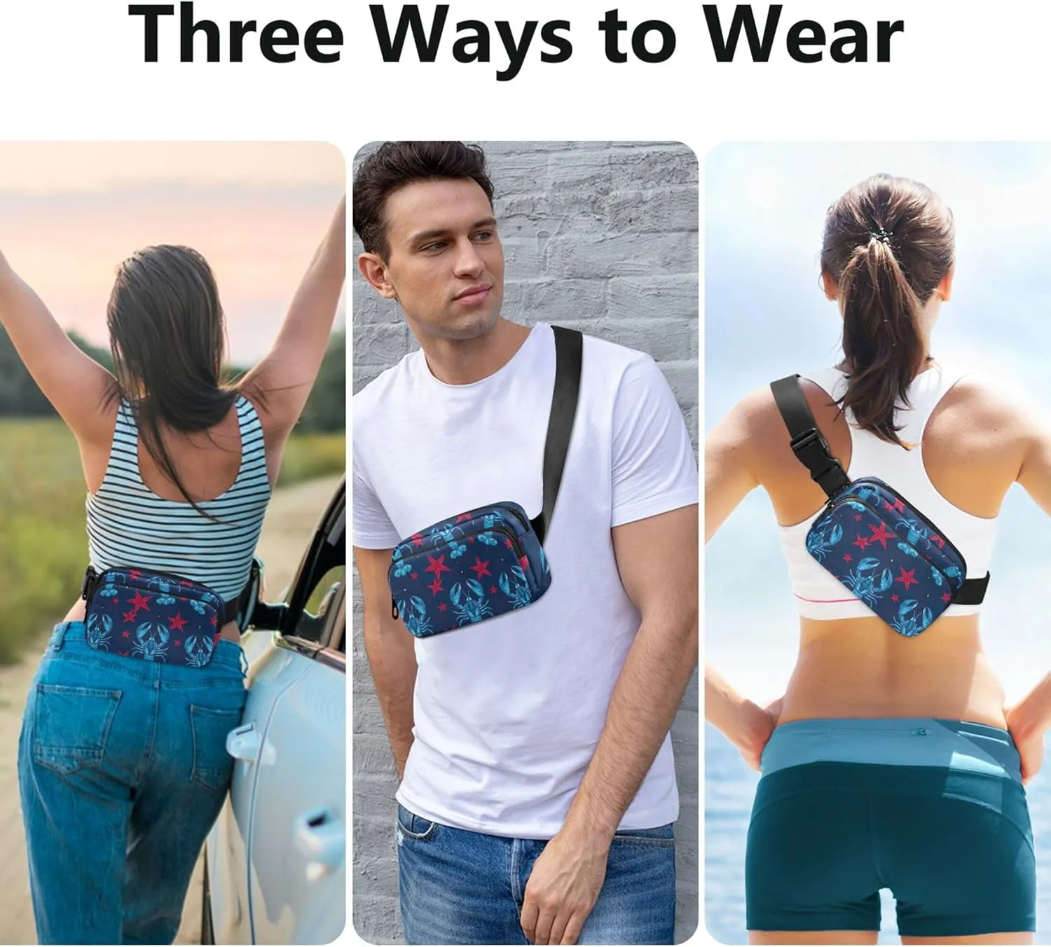 Blue Nautical Lobster Star Womens Fanny Pack Belt Bag Hip Pack Waterproof Funny Waist Purse for Women