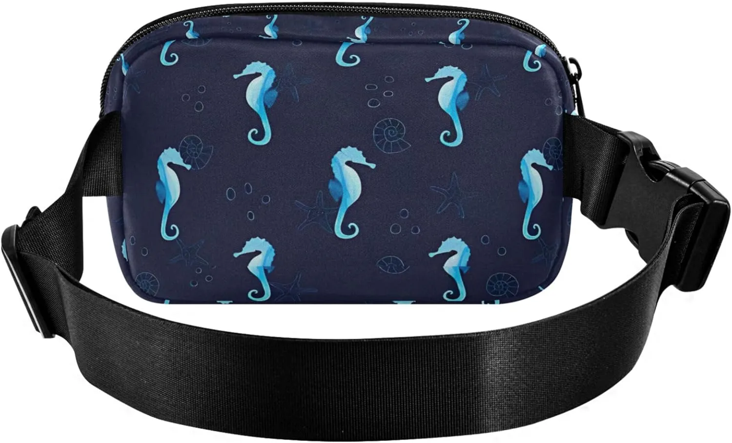 Blue Sea Horses Black Waterproof Womens Fanny Pack Everywhere Belt Bag Bright Color Waist Purse for Women