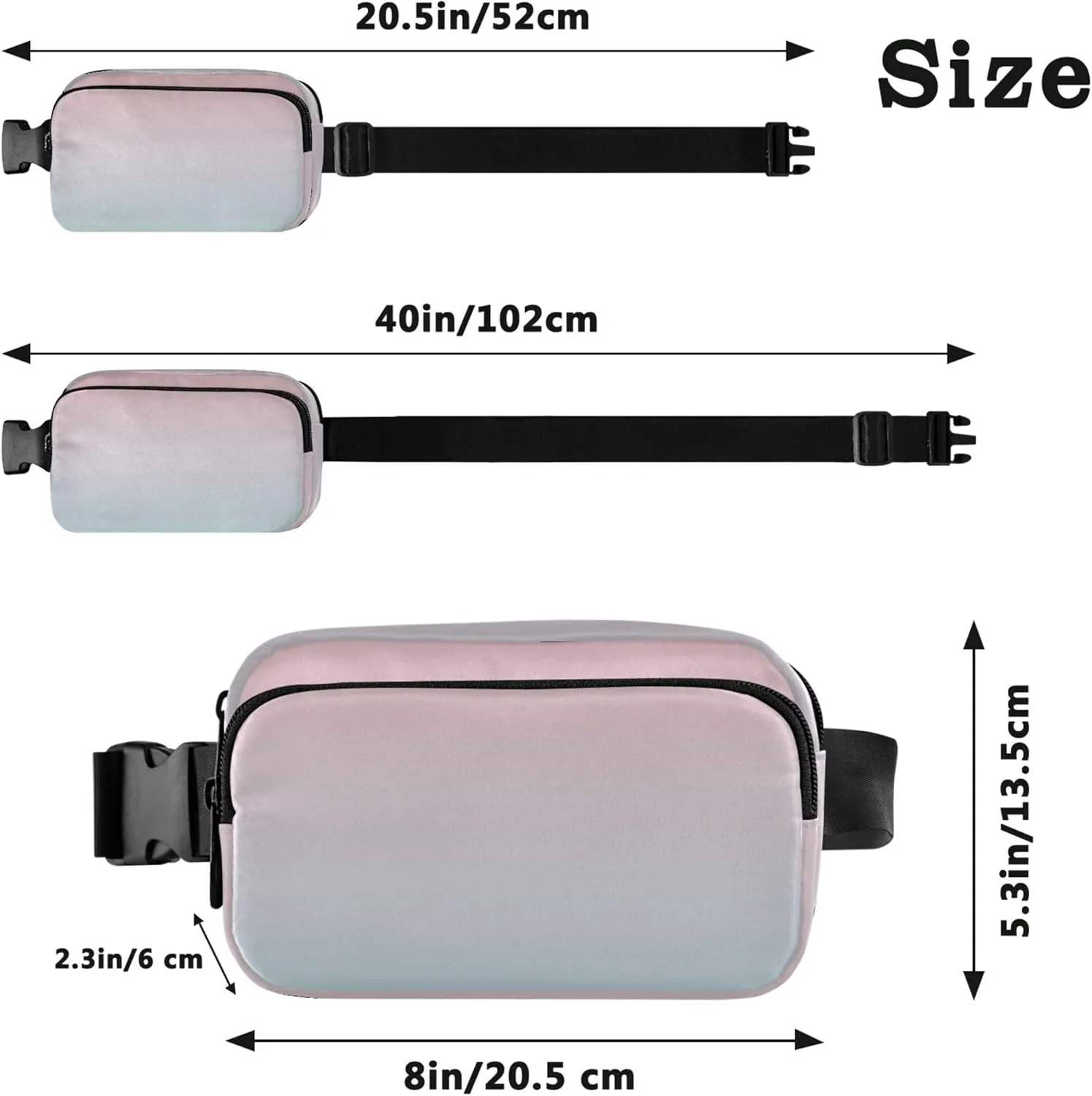 Blush Pink Blue Gradient Women Fanny Pack Hip Bag Belt Purse Waterproof Trendy Crossbody Waist Pack