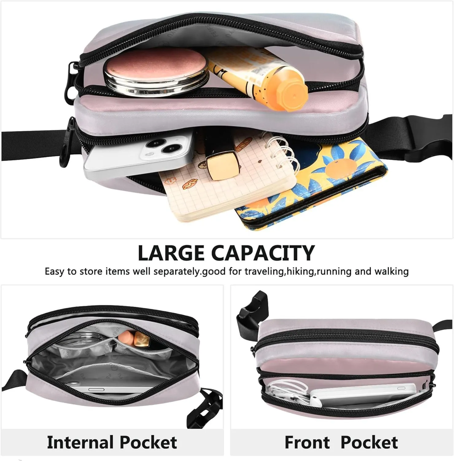 Blush Pink Blue Gradient Women Fanny Pack Hip Bag Belt Purse Waterproof Trendy Crossbody Waist Pack