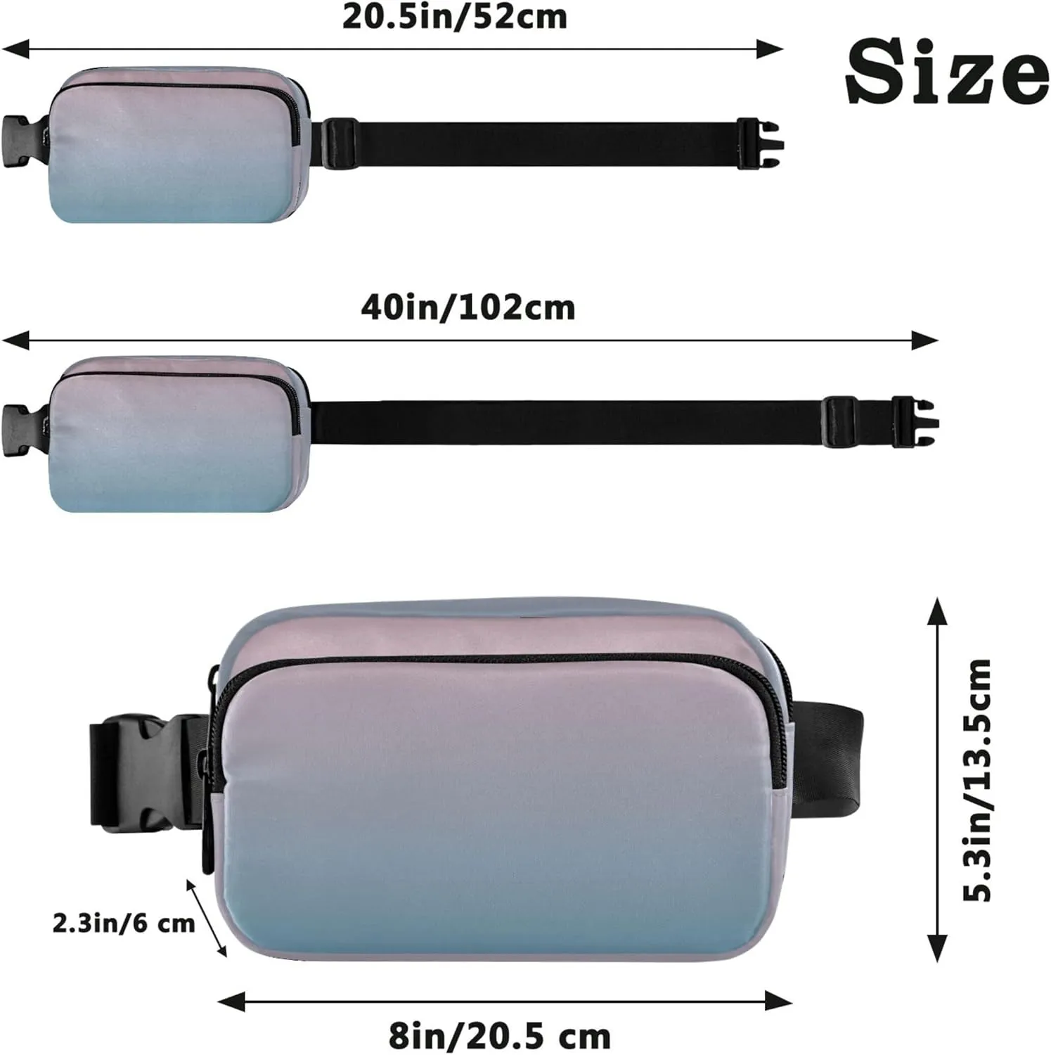 Blush Pink Saxe Blue Gradient Women Fanny Packs Waterproof Everywhere Belt Bag Cute Cross Body Waist Purse