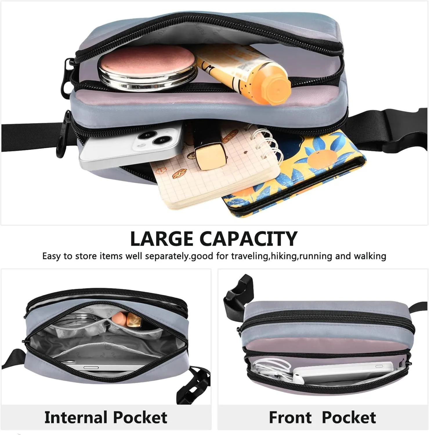 Blush Pink Saxe Blue Gradient Women Fanny Packs Waterproof Everywhere Belt Bag Cute Cross Body Waist Purse