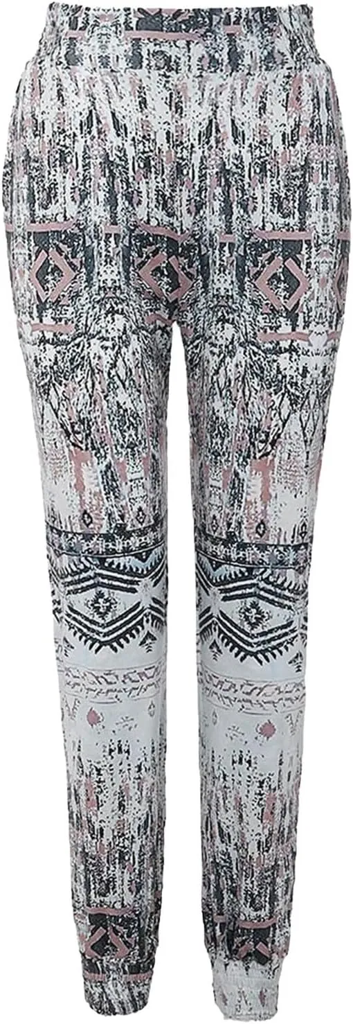 Boho Pants for Womens 2025 Summer Vacation High Waisted Elastic Drawstring Tapered Pants Loose Fit Casual Comfy Trousers