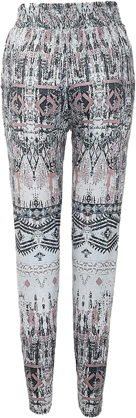 Boho Pants for Womens 2025 Summer Vacation High Waisted Elastic Drawstring Tapered Pants Loose Fit Casual Comfy Trousers
