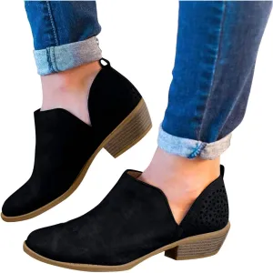 Boots for Women Low Heel Platform Ankle Boots Western Cowboy Boots Pointed Toe Fashion Retro Classic Ankle Booties