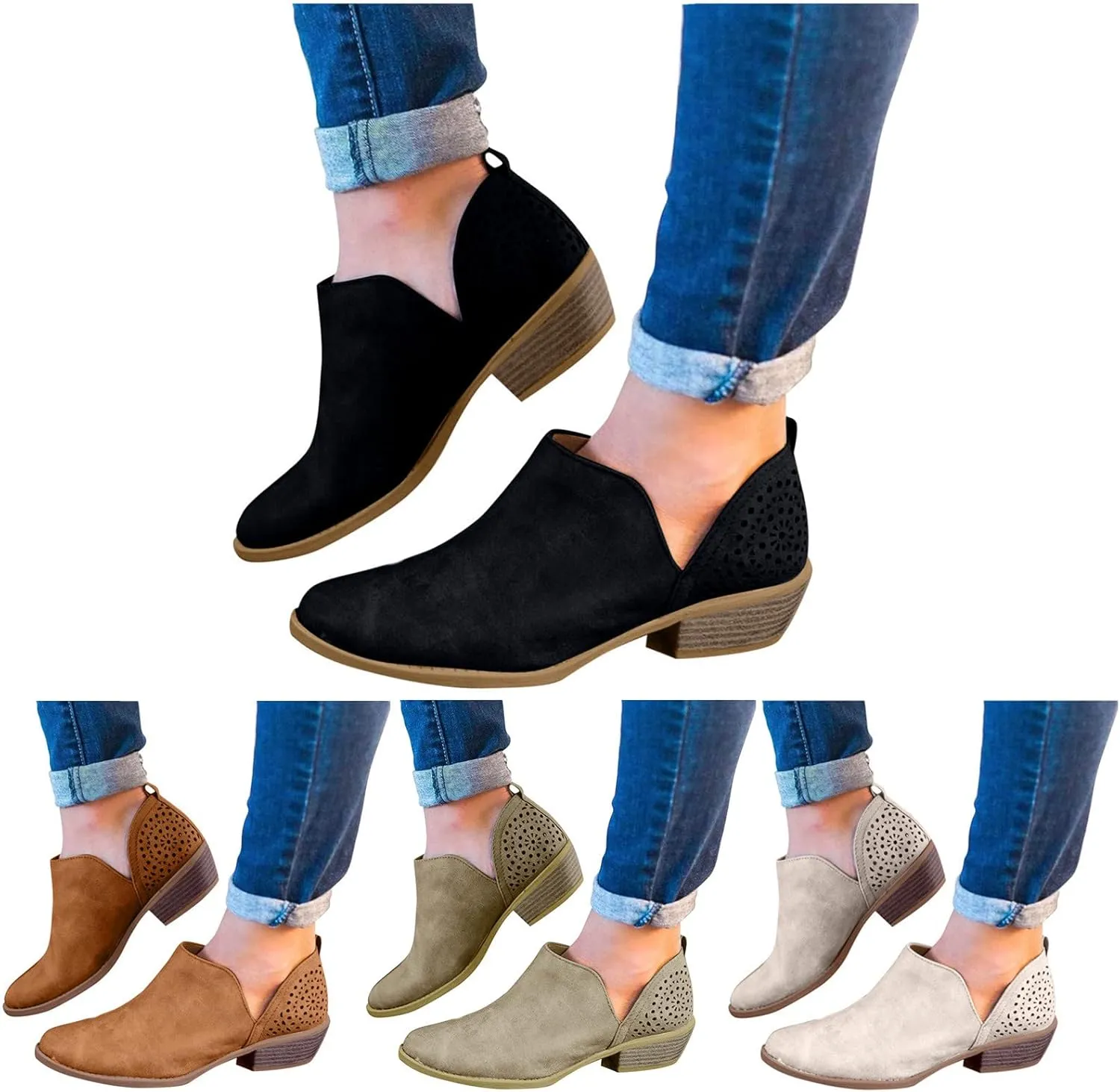 Boots for Women Low Heel Platform Ankle Boots Western Cowboy Boots Pointed Toe Fashion Retro Classic Ankle Booties