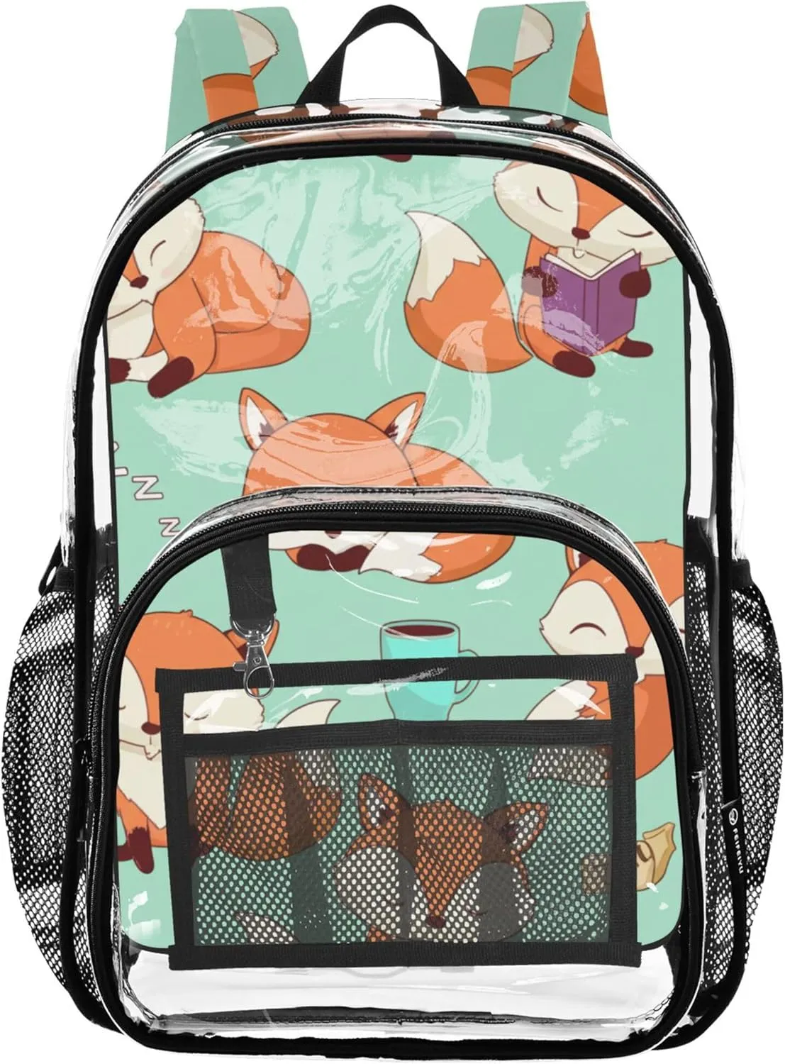 Boys Backpacks for Girls Cute Cartoon Foxes Turquoise Travel Clear Backpack Floral Approved Shoulder Bag
