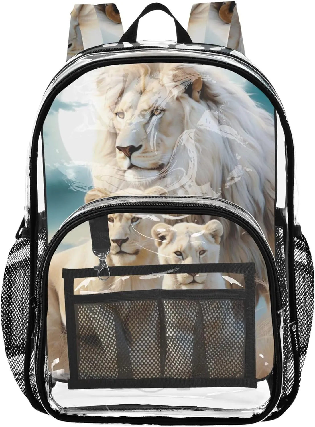 Boys Backpacks for Girls Lion and Lioness Travel Clear Bags for Women Approved Plastic Bag Large
