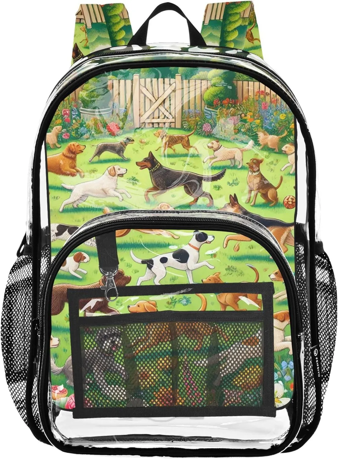 Boys Backpacks for Girls Playful Dogs Garden Park Clear Backpack for Women School Clear Plastic Bag Pvc