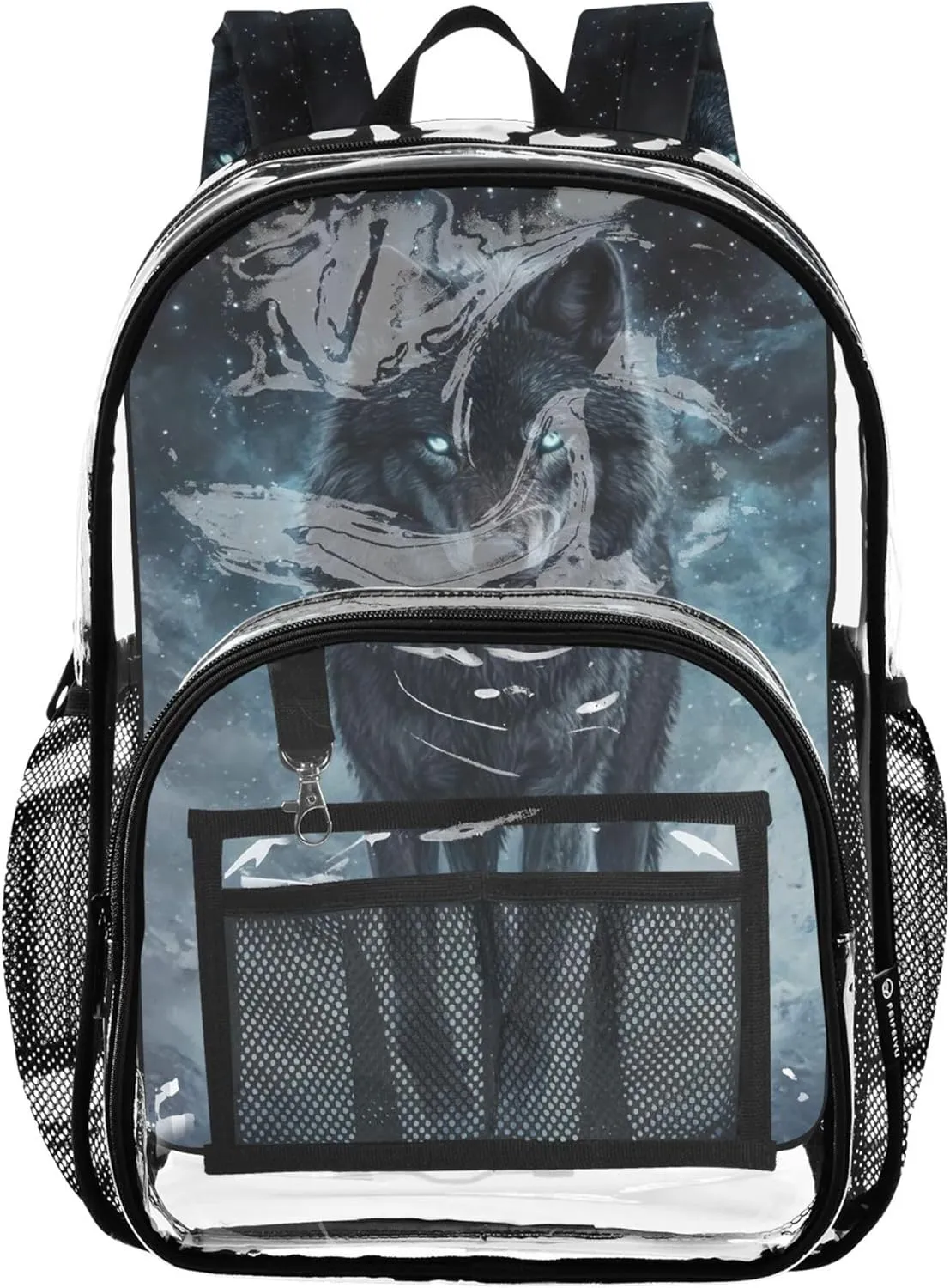 Boys Backpacks for Girls Wolf Oil Painting Women Clear Backpack Cute Plastic See through Bookbag