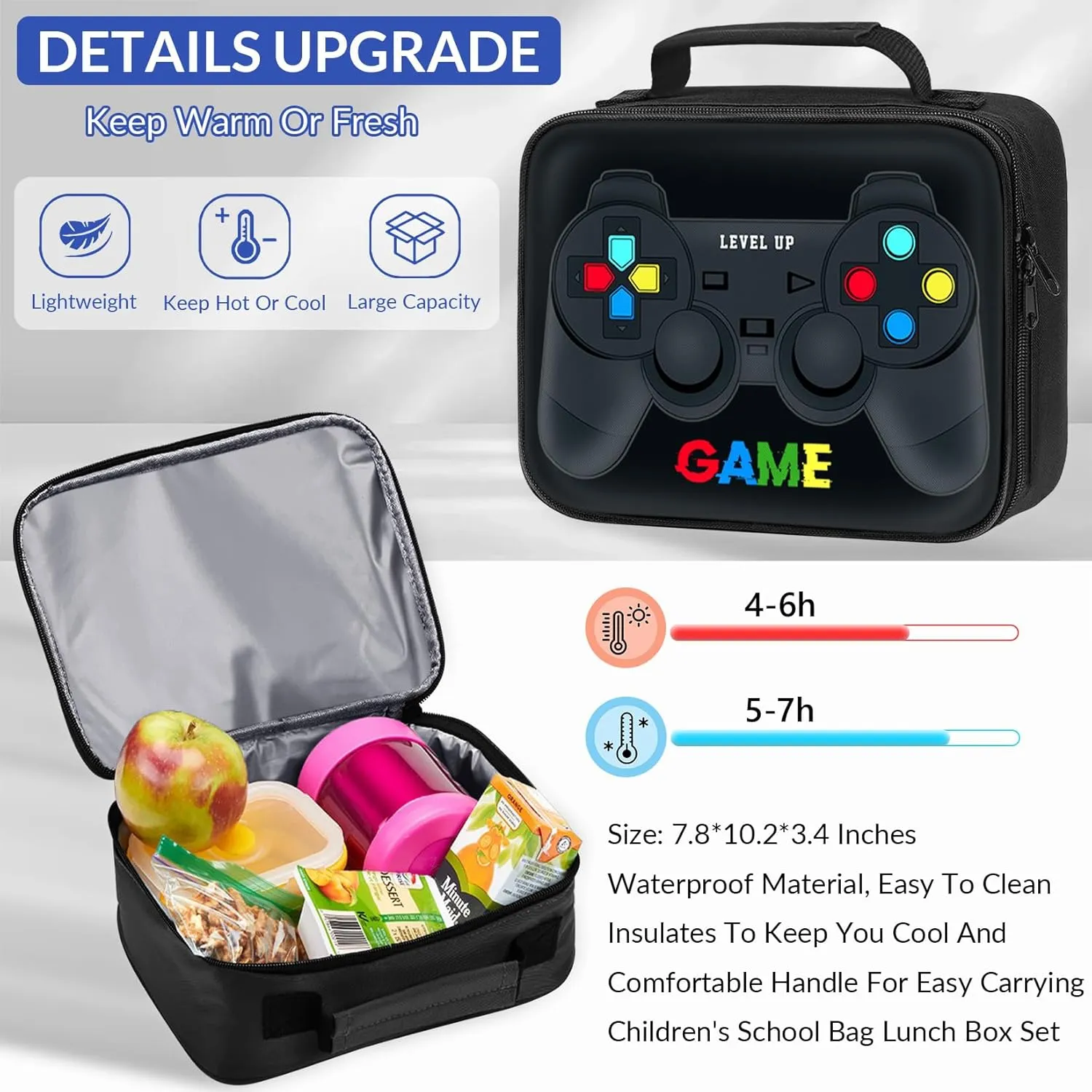 Boys Rolling Backpack for Kids - 3PCS Gamer Boys Rolling Backpack with Lunch Bag Set, Multifunctional Wheeled Bookbag for Elementary Middle School, Lightweight Travel Roller Bag