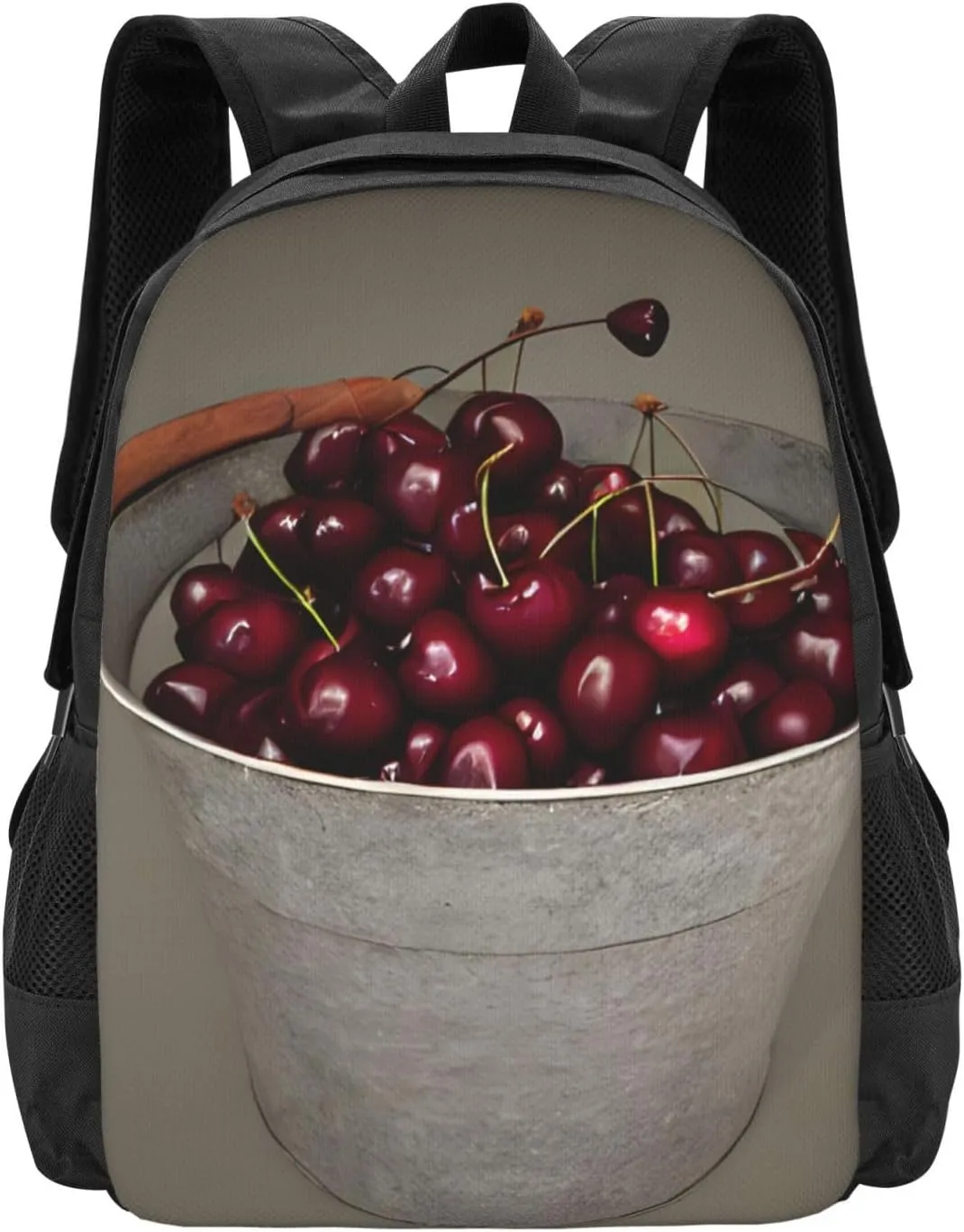 Bucket with Full of Cherries Print Large Capacity Travel Backpack Carry On Flight Approved Laptop Backpack-Personal Item Travel Bag