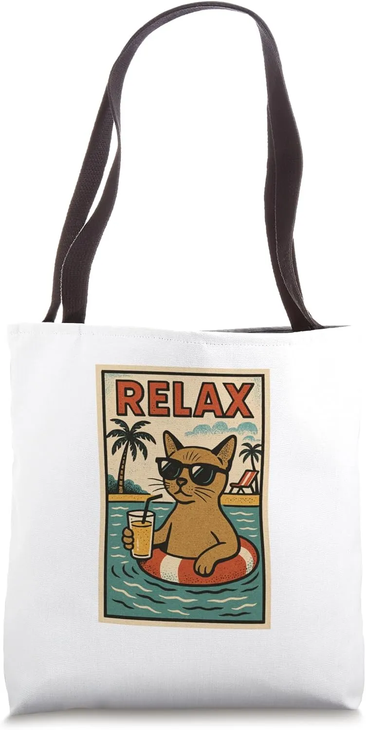 Burmese Cat Relaxing Cool Comic Book Style Relax Tote Bag