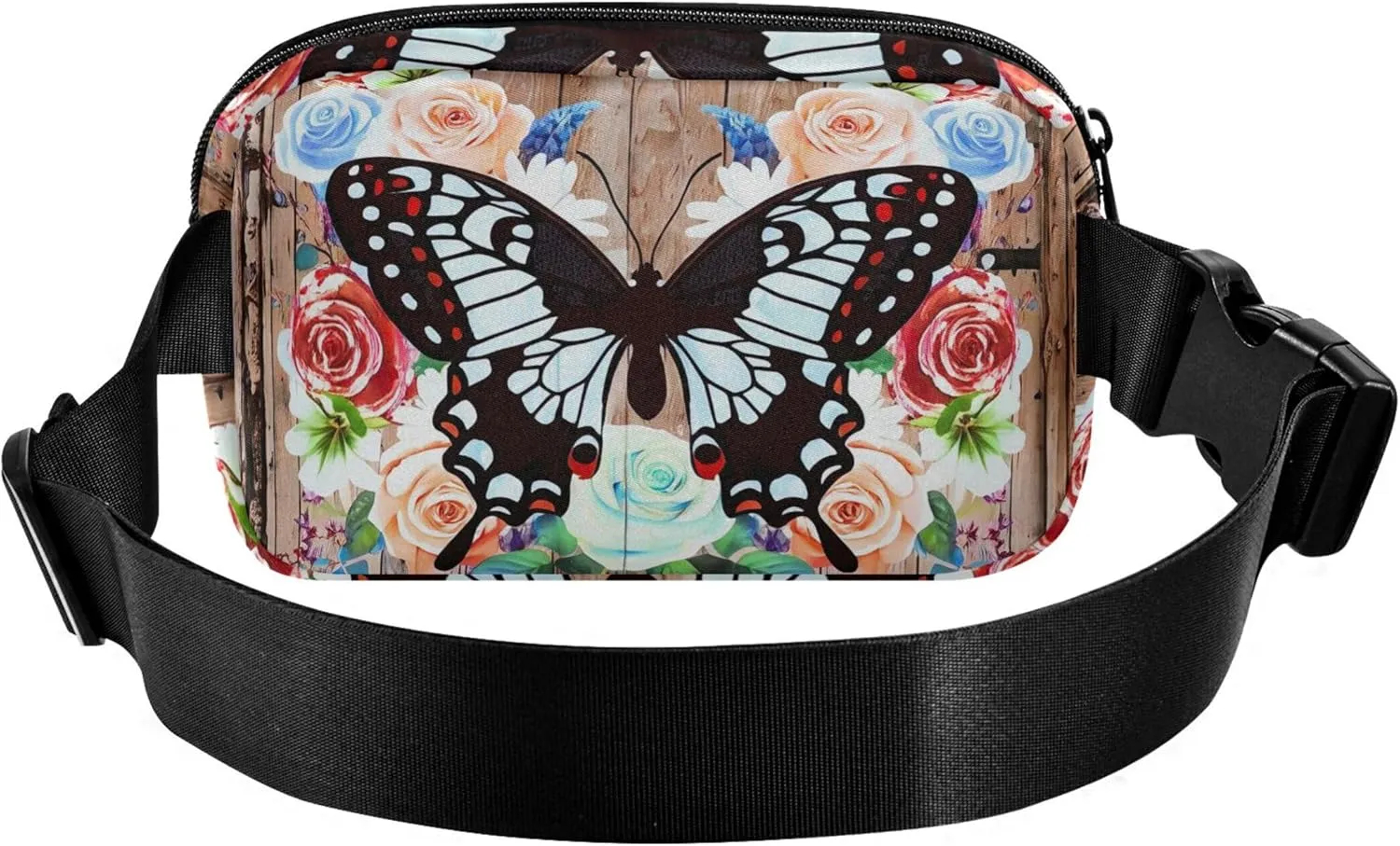 Butterfly Wooden Floral Women Fanny Pack Hip Bag Belt Purse Waterproof Festival Travel Waist Pouch