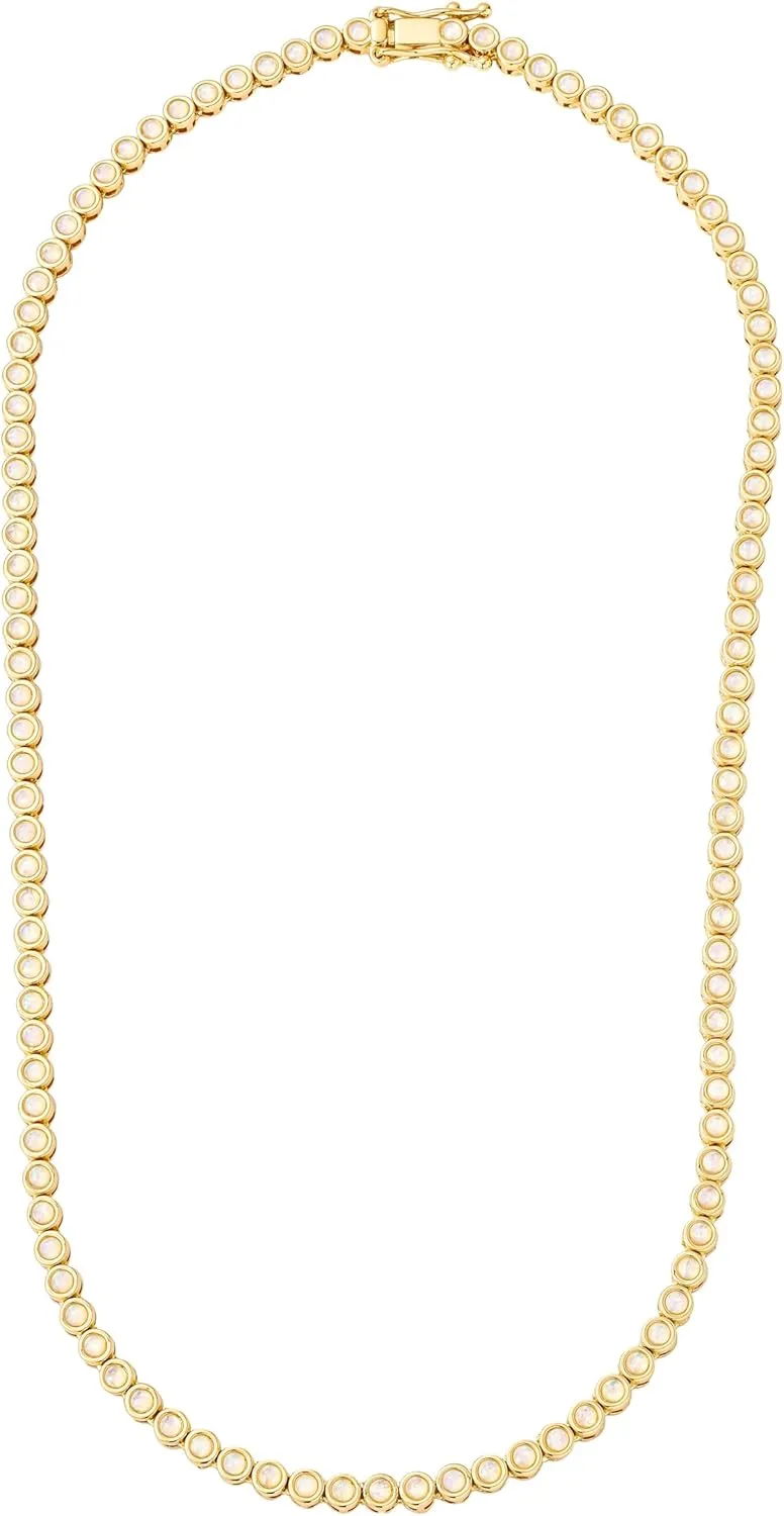 CAITLYNMINIMALIST 18K Gold Plated Sterling Silver Bezel Tennis CZ Gemstone Round Circle Cut Crystal Layering Choker Necklace Gift for Women