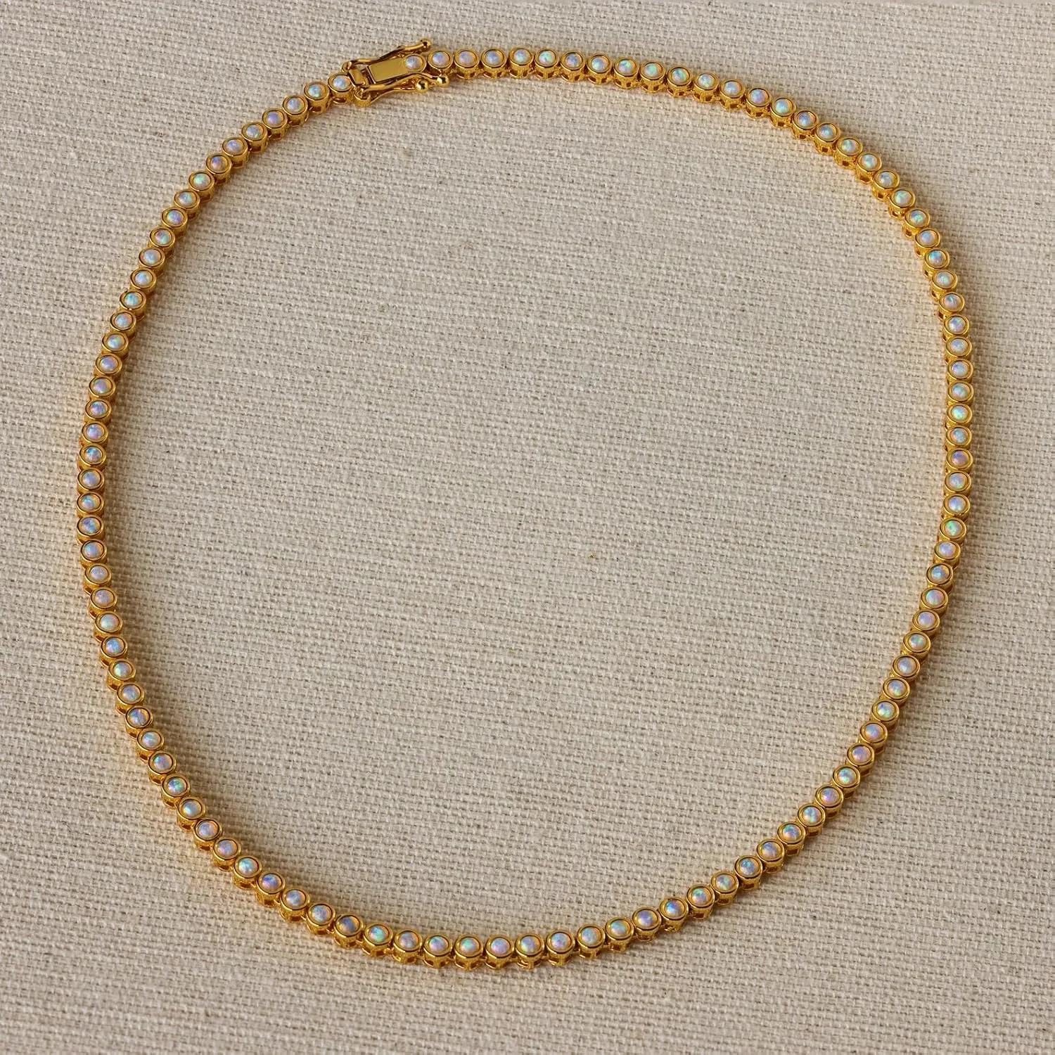 CAITLYNMINIMALIST 18K Gold Plated Sterling Silver Bezel Tennis CZ Gemstone Round Circle Cut Crystal Layering Choker Necklace Gift for Women