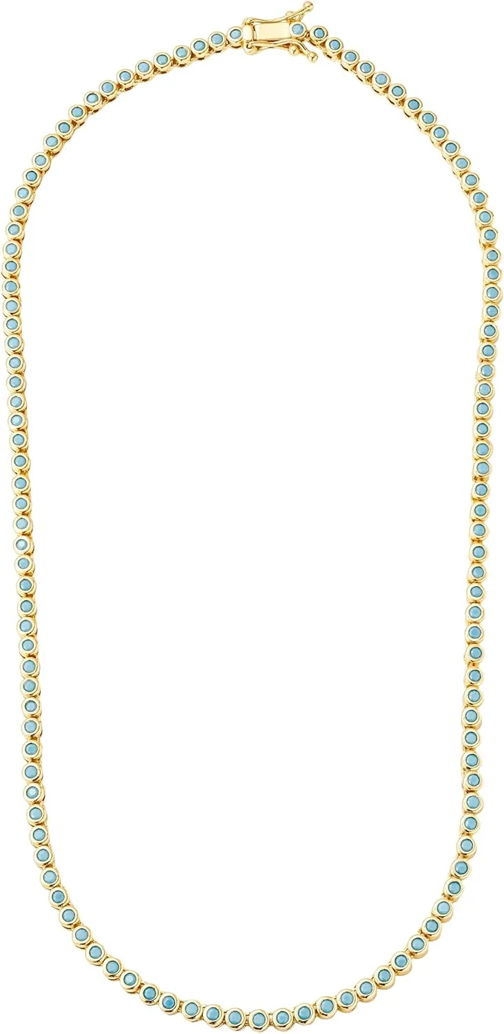 CAITLYNMINIMALIST 18K Gold Plated Sterling Silver Bezel Tennis CZ Gemstone Round Circle Cut Crystal Layering Choker Necklace Gift for Women