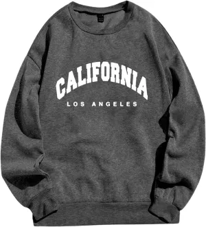 California Boston Sweatshirts Women Crew Neck Letter Graphic Hoodie Relaxed Fit Long Sleeve Pullover Tops