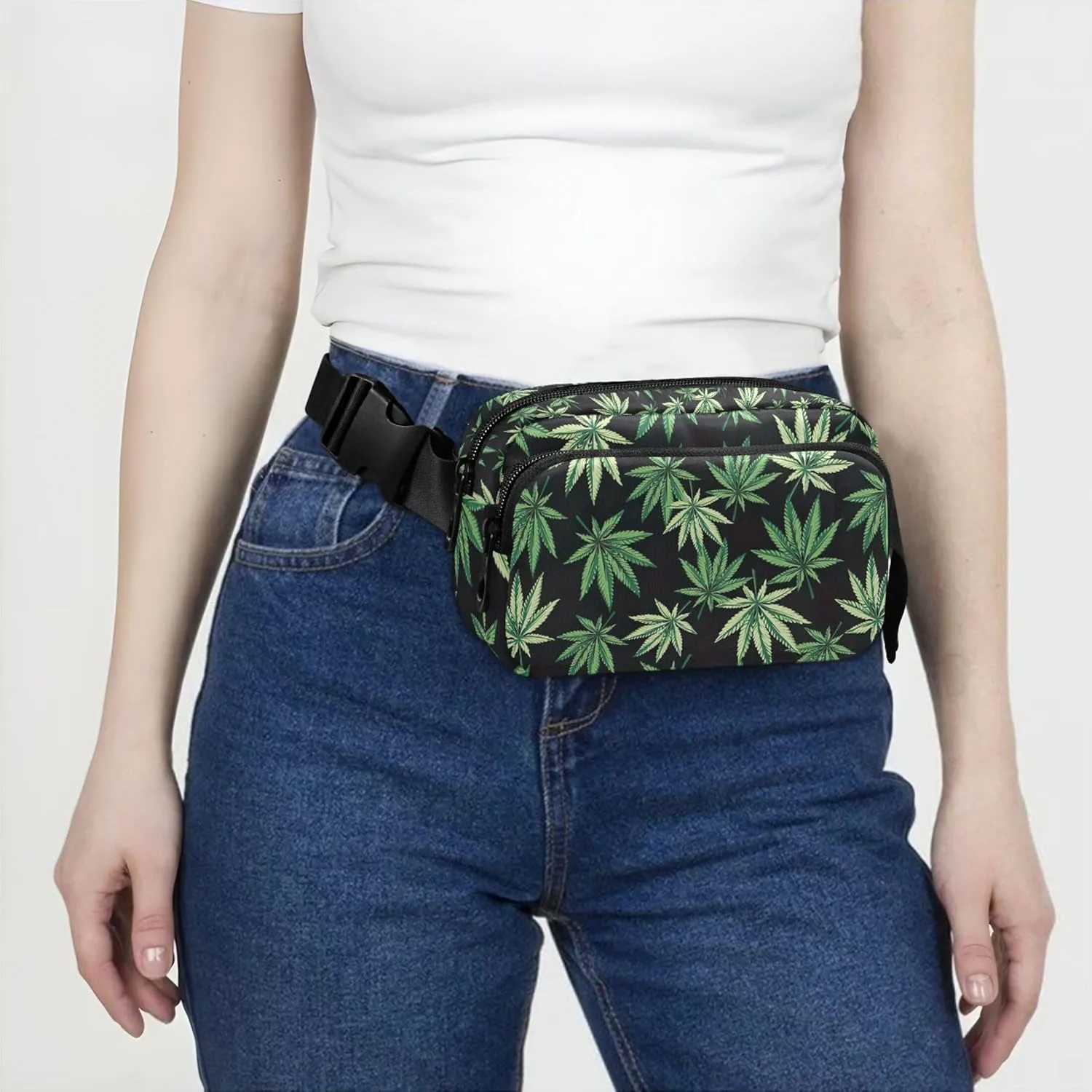 Cannabis Marijuana Leafs Fanny Pack for Women Waterproof Belt Bag Hip Pouch Cute Waist Bag for Women