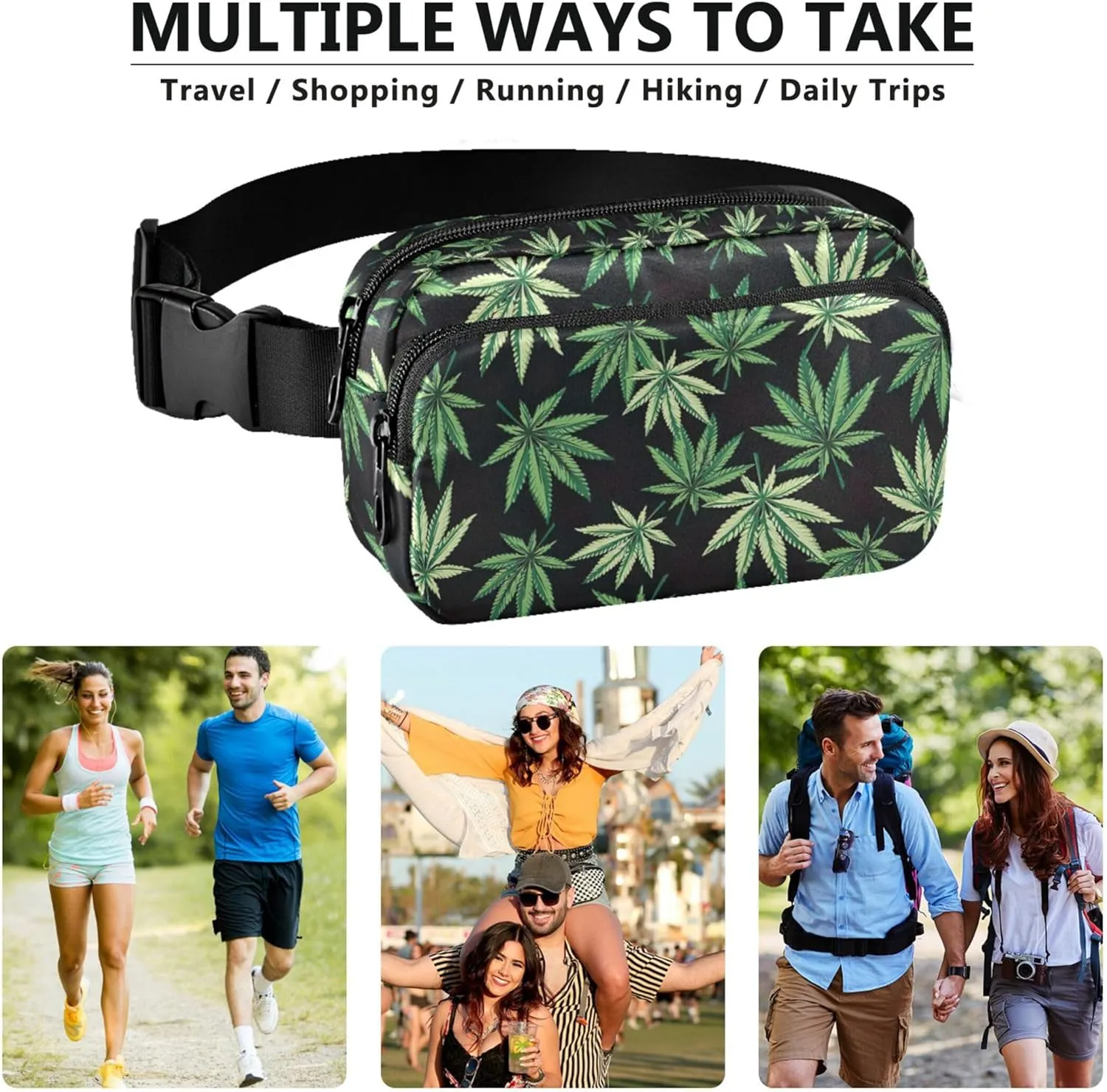 Cannabis Marijuana Leafs Fanny Pack for Women Waterproof Belt Bag Hip Pouch Cute Waist Bag for Women