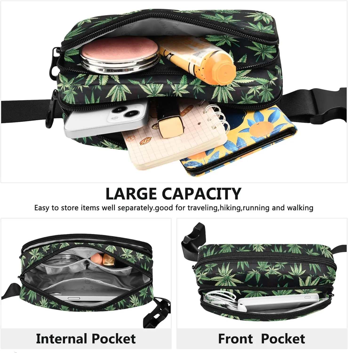 Cannabis Marijuana Leafs Fanny Pack for Women Waterproof Belt Bag Hip Pouch Cute Waist Bag for Women