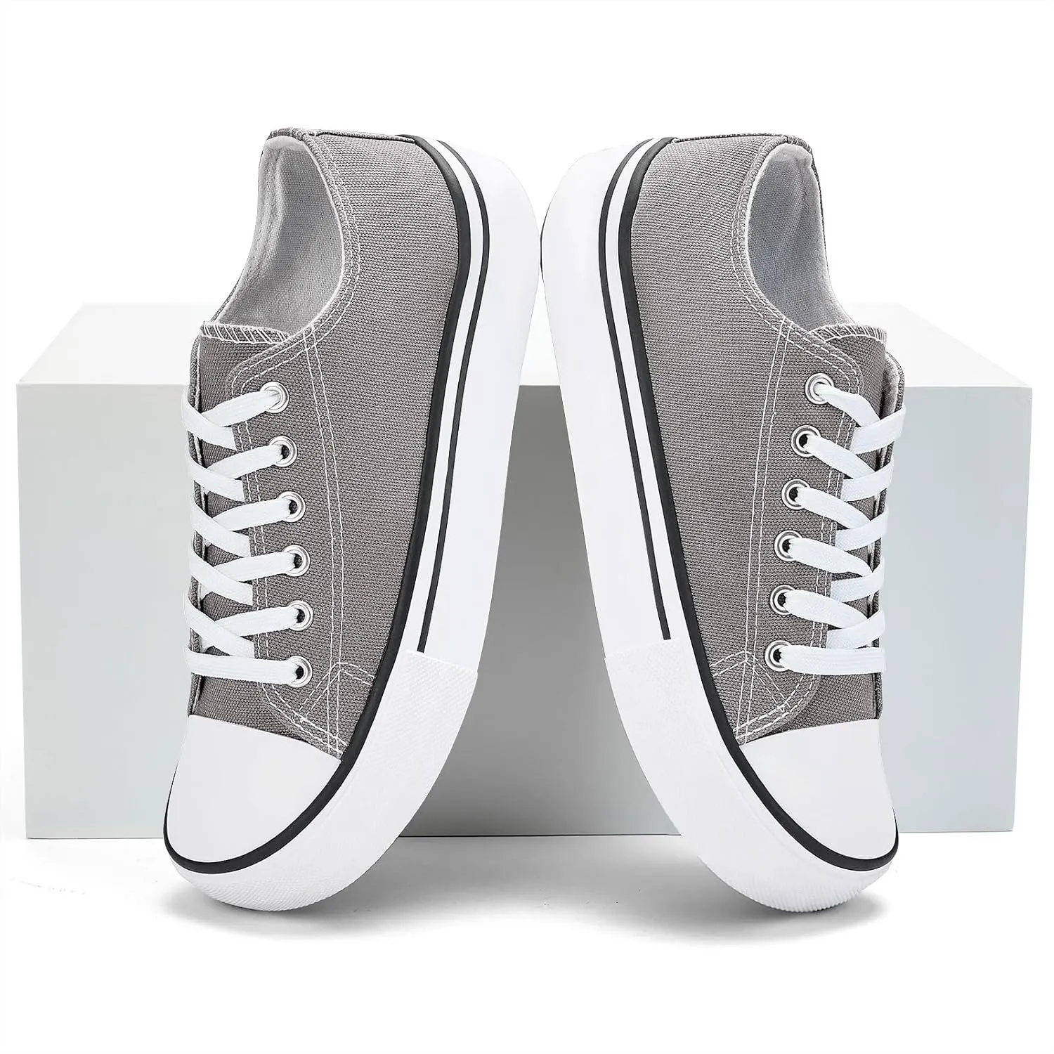 Canvas Shoes for Women Classic Fashion Sneakers Lace Up Low Top Canvas Casual Sneakers Lightweight Breathable Comfort Wide Toe Shoes