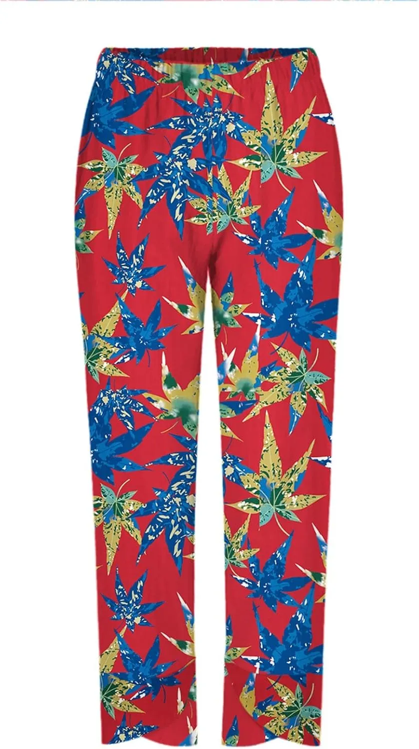 Capri Pants for Women Boho Summer Elastic Waist Casual Pants Butterfly Lightweight Straight Leg Trousers