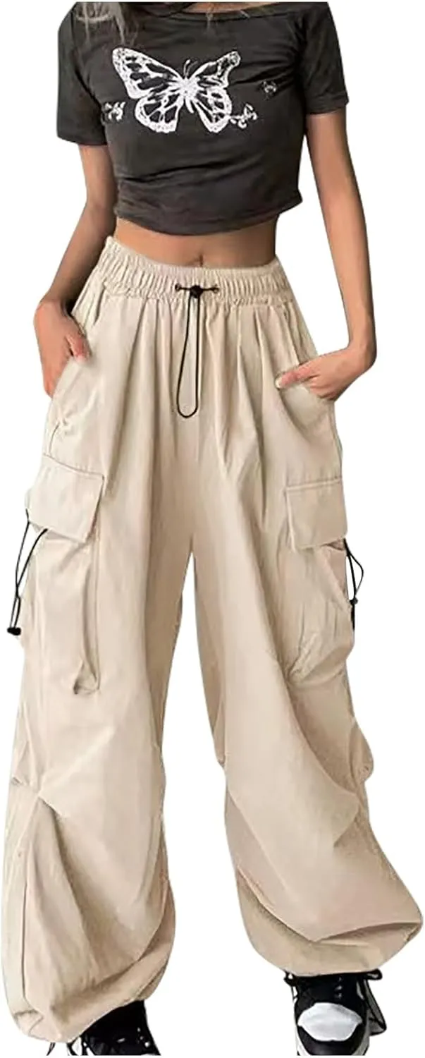Cargo Pants Women Casual Pants Elastic High Waist Trendy Loose Fit Trouser Pocket Baggy Hiking Y2K Streetwear Clothes