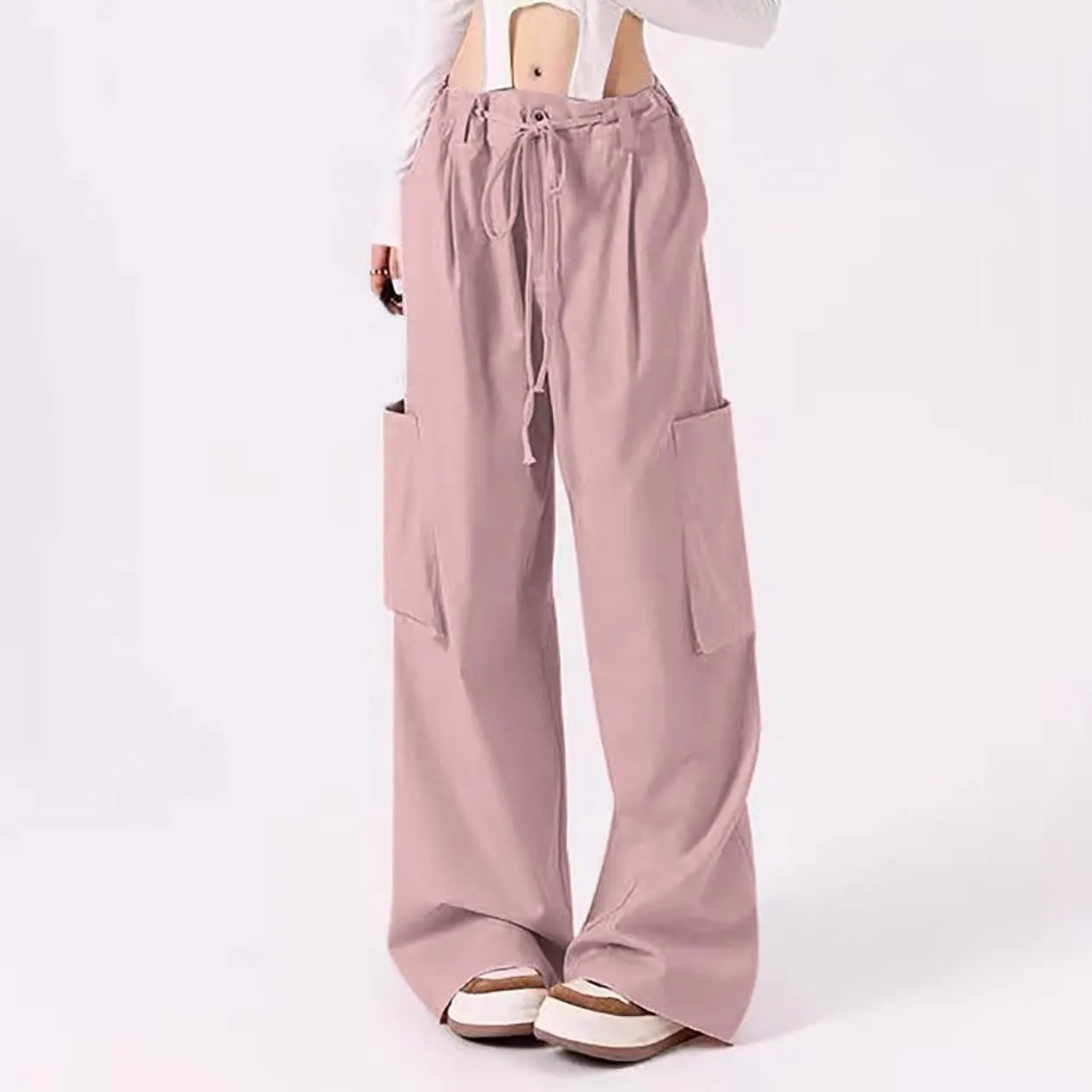 Cargo Pants Women Casual Pants Elastic High Waist Trendy Loose Fit Trouser Pocket Baggy Hiking Y2K Streetwear Clothes
