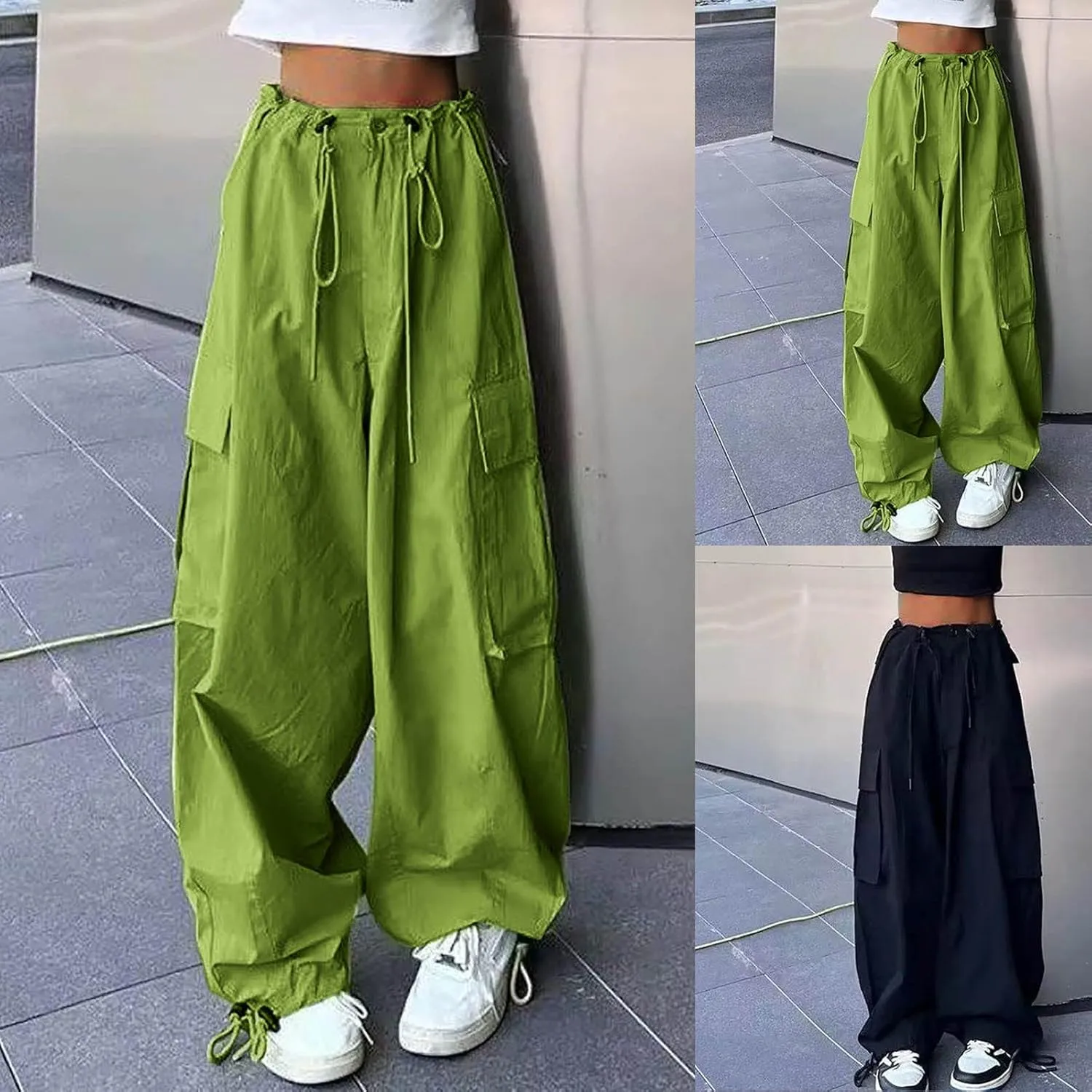 Cargo Pants Women Casual Pants Elastic High Waist Trendy Loose Fit Trouser Pocket Baggy Hiking Y2K Streetwear Clothes