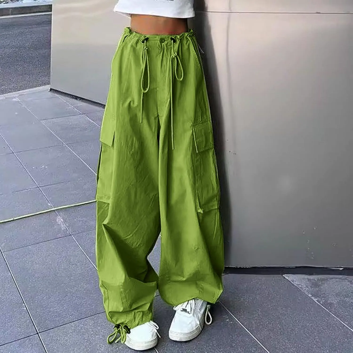 Cargo Pants Women Casual Pants Elastic High Waist Trendy Loose Fit Trouser Pocket Baggy Hiking Y2K Streetwear Clothes