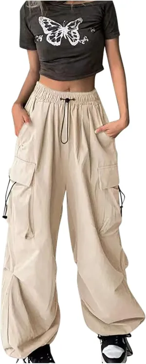 Cargo Pants Women Casual Pants Elastic High Waist Trendy Loose Fit Trouser Pocket Baggy Hiking Y2K Streetwear Clothes