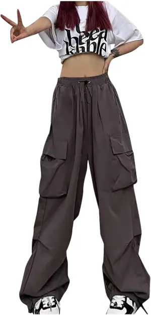 Cargo Pants Women Casual Pants Elastic High Waist Trendy Loose Fit Trouser Pocket Baggy Hiking Y2K Streetwear Clothes