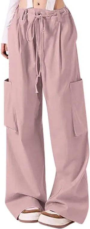Cargo Pants Women Casual Pants Elastic High Waist Trendy Loose Fit Trouser Pocket Baggy Hiking Y2K Streetwear Clothes