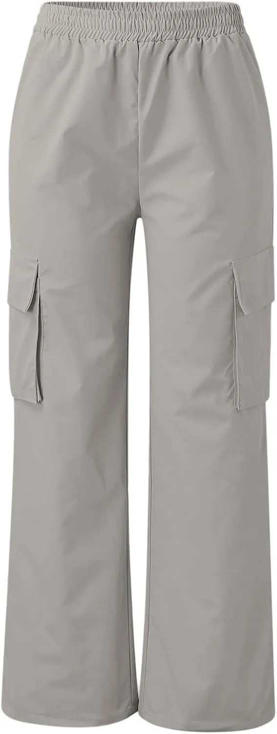 Cargo Pants Women High Waisted with Pockets Ladies Elastic Wasit Straight Wide Leg Pant Trendy Baggy Trousers