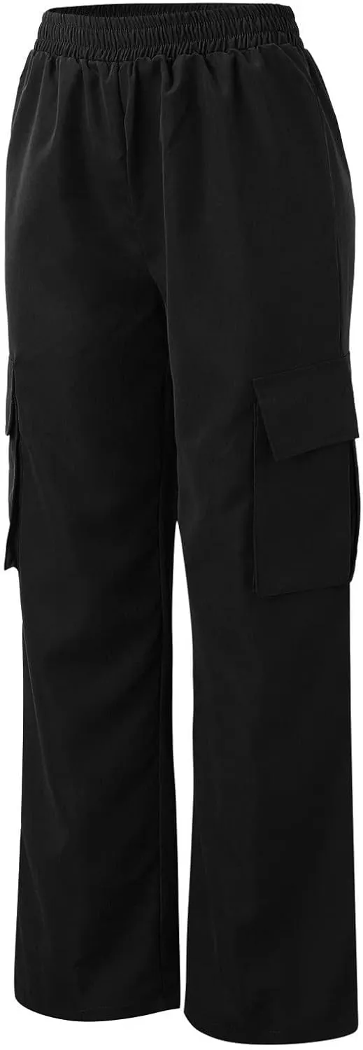Cargo Pants Women High Waisted with Pockets Ladies Elastic Wasit Straight Wide Leg Pant Trendy Baggy Trousers