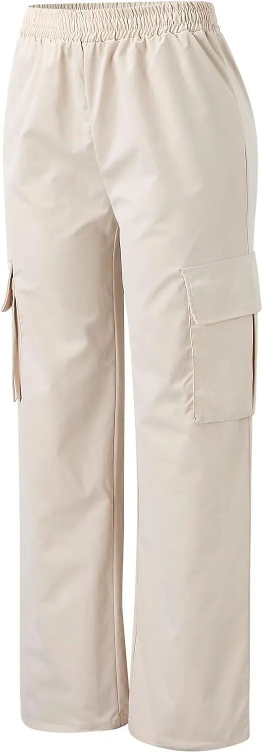 Cargo Pants Women High Waisted with Pockets Ladies Elastic Wasit Straight Wide Leg Pant Trendy Baggy Trousers