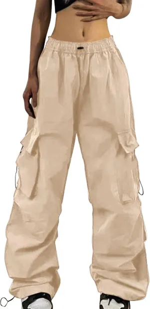 Cargo Pants Women Y2K Baggy Cargo Pants Parachute Pants Trendy Stretchy High Waist Wide Leg Trousers Jogger