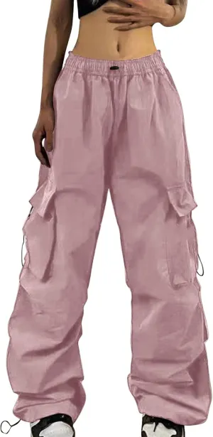 Cargo Pants Women Y2K Baggy Cargo Pants Parachute Pants Trendy Stretchy High Waist Wide Leg Trousers Jogger